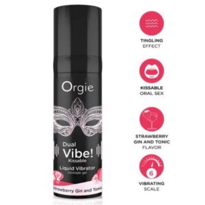 Orgie Dual Vibe skystas vibratorius, braškių ir džino su toniku skonio, 15 ml