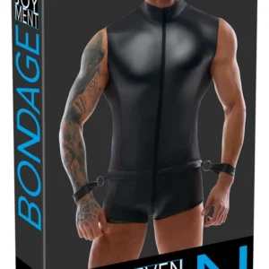 Svenjoyment Bondage vyriškas kombinezonas su antrankiais, juodas, L