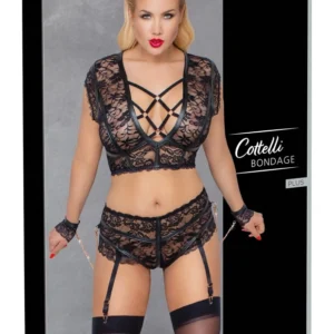 Cottelli Bondage apatinio trikotažo komplektas su antrankiais, juodas, 4XL