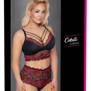 Cottelli CURVES nėriniuotas apatinio trikotažo komplektas, juodas ir raudonas, 2XL