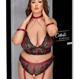 Cottelli Bondage Plus apatinio trikotažo komplektas, juodas su raudonomis detalėmis, XL