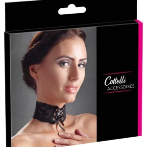 Cottelli Svenjoyment nėrinių antkaklis su satino raišteliu, juodas