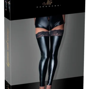 Noir wetlook kojinės be pėdų, su nėriniais, juodos, XL