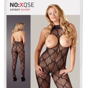 No:xqse nėriniuota kūno kojinė atvira krūtine, juoda, XL-XXL