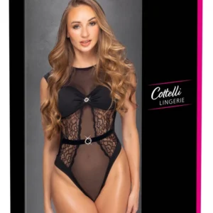 Cottelli nėriniuotas bodis su blizgiais akmenukais, juodas, L/XL