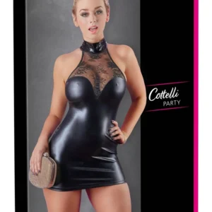 Cottelli wetlook suknelė su nėriniais, juoda, M