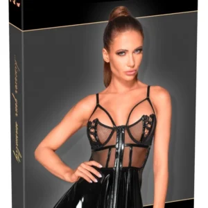 Noir vinilinė mini suknelė su platėjančiu sijonu, juoda, L