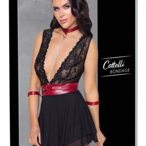 Cottelli Bondage babydoll naktinukas su diržu, juodas ir raudonas, M